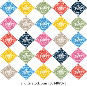 Colorful flowers background with rombus. Vector seamless pattern.