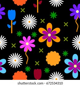 Colorful flowers background seamless pattern. Vector illustration.