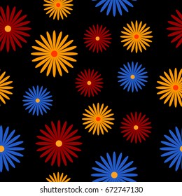 Colorful flowers background seamless pattern. Vector illustration.