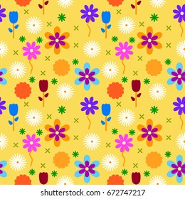 Colorful flowers background seamless pattern. Vector illustration.