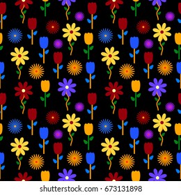 Colorful flowers background seamless pattern. Vector illustration.
