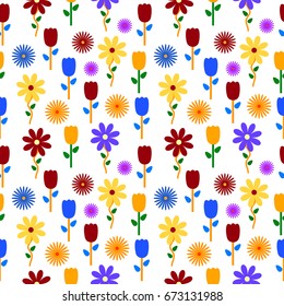 Colorful flowers background seamless pattern. Vector illustration.
