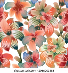 colorful flowers background vector seamless pattern realistic. tropical floral seamless pattern fashionable. flowers decorative. summer design. floral wallpaper. fabric texture