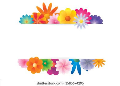 Colorful flowers background. Vector of spring floral frame.