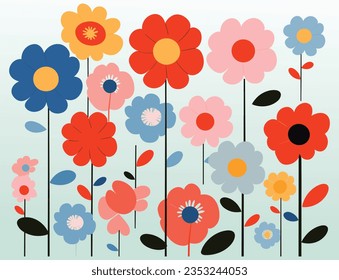 Colorful Flowers in a Background Vector, in the Style of Simple Shapes, Gary Hume