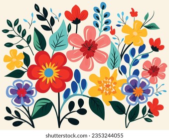 Colorful Flowers in a Background Vector, in the Style of Simple Shapes, Gary Hume