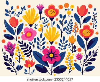 Colorful Flowers in a Background Vector, in the Style of Simple Shapes, Gary Hume