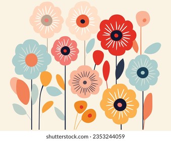 Colorful Flowers in a Background Vector, in the Style of Simple Shapes, Gary Hume