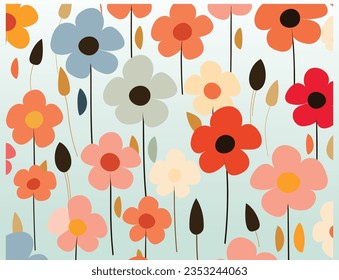Colorful Flowers in a Background Vector, in the Style of Simple Shapes, Gary Hume