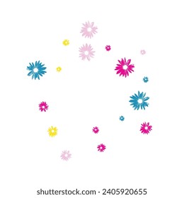 Colorful Flowers Background White Vector. Garden Young Card. Purple Gerbera Handsome. Imitate Illustration. Simple Bright Chamomile.