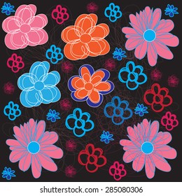 colorful flowers with black background vector illustration