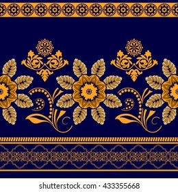 Colorful flowers border. Vector seamless pattern. Ornamental backdrop