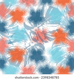 Colorful flowers and branchs whit shadow on a white backgeound. Flowers, lines and dots.