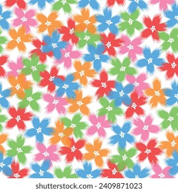 Colorful flowers and branchs whit shadow on a white backgeound. Marble pattern with floral background. 