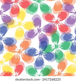 Colorful flowers and branchs whit shadow on a white backgeound. Abstract art seamless textile print design