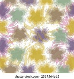 Colorful flowers and branchs whit shadow on a white backgeound. Grunge textured abstract art vector illustration