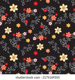 Colorful flowers and bud leaf pattern with ivy branches for textile pattern
