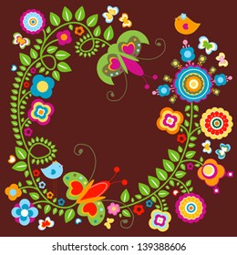 colorful flowers card, retro style