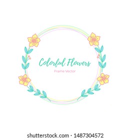 Colorful Flowers Circle Frame Vector