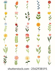 Colorful Flowers Collection In Flat Style