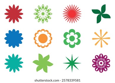 Colorful flowers collection. set of spring colorful flower elements vector. Hand drawn blossom illustration for thanksgiving, clipart. leaf branch, foliage on white background.