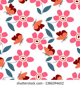 Colorful flowers composition. Seamless pattern. Endless texture. Design for textiles, wrapping, wallpaper, invitation, wedding or greeting cards. Vector illustration.