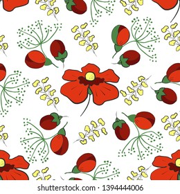 Colorful flowers composition. Seamless pattern. Endless texture. Design for textiles, wrapping, wallpaper, invitation, wedding or greeting cards. Vector illustration.