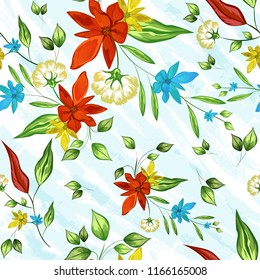 Colorful flowers decorated seamless pattern background.