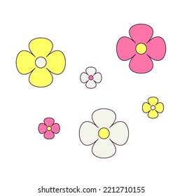 Colorful Flowers Decorative Element in Retro Style