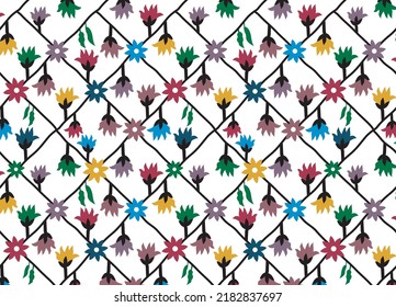 Colorful flowers design on argyle pattern textile print