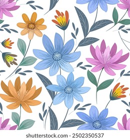 Colorful flowers design seamless pattern for fabric textile wallpaper gift wrapping paper background.