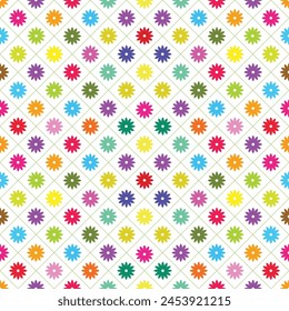 Flores de colores con forma de diamante línea discontinua patrón sin fisuras, fondo lindo y divertido.