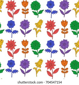 Colorful flowers doodle seamless floral vector pattern