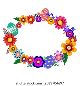 Colorful flowers with Easter eggs illustration