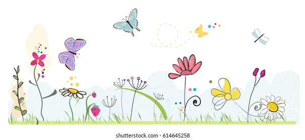 Colorful Flowers Field In Spring Time