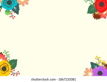 Colorful flowers frame template, for design your web poster, banner, landing page, background, template, etc.