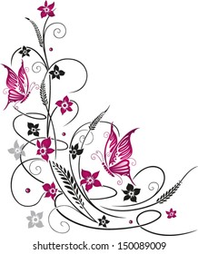 Colorful Flowers Grasses Butterflies Black Pink Stock Vector (Royalty ...