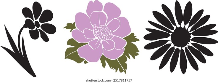 Colorful flowers hand drawn vector illustration. Isolated adorable folk plant for poster 