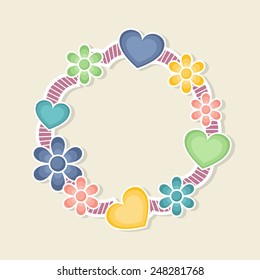 Colorful flowers and hearts decorated frame for Happy Valentines Day celebration.