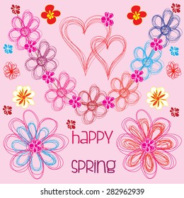 colorful flowers with hearts vector illustration