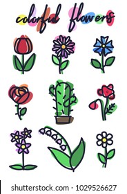 Colorful Flowers Icon Set