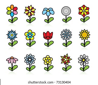 Colorful flowers icons