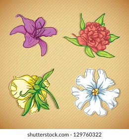 Colorful Flowers Icons Set on vintage background. Vector Illustration