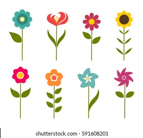 Colorful flowers icons. Vector illustration