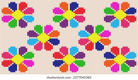 Colorful flowers knitting pattern, Festive Sweater Design. Seamless Knitted Pattern