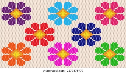 colorful flowers knitting pattern, Festive Sweater Design. Seamless Knitted Pattern