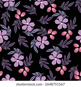 Colorful flowers with leaf on brown color background seamless pattern. Can be used for fabric textile wallpaper.
