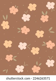 Colorful flowers and leaves pattern on brown background, vector, illustrations, aesthetic, for wallpaper, wall decor, templates covers, art prints