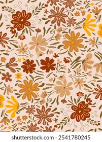 Colorful flowers and leaves pattern on white background, illustrations vector, aesthetic for wallpaper, wall decor, templates covers, art prints. Aesthetic