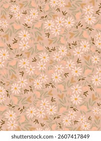Colorful flowers and leaves pattern on pink background, illustrations vector, aesthetic for wallpaper, wall decor, templates covers, art prints. Aesthetic